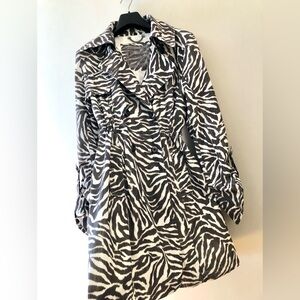 Guess Greyish black & White Zebra-Print Trench Coat